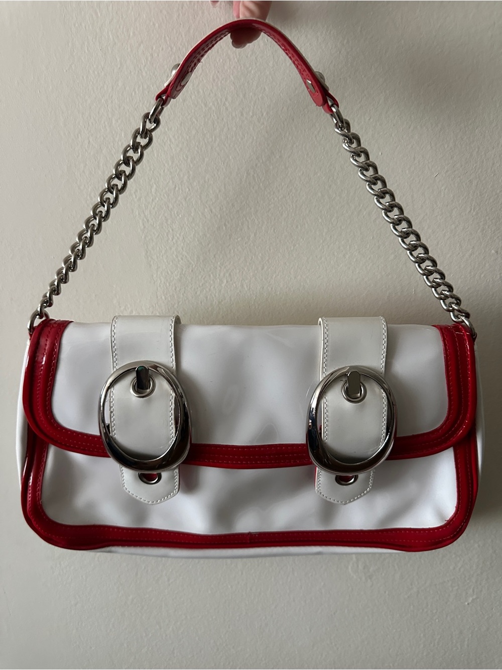 Y2K genuine vintage White and Red Shoulder Bag with Silver Hardware